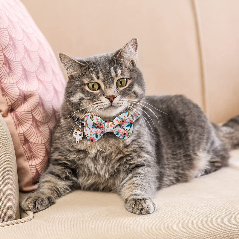 Cat Collars, Cat Collar Bandana, Cat Collars for Girl Cats, Breakaway Cat Collar, Kitten Collar, Cat Collar with Bow Tie, Kitten Collar with Bell, Personalized Flower Cat Collar for Male Female Cats Blue - PawsPlanet Australia