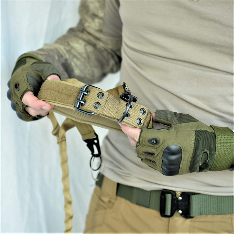 [Australia] - REBEL METTLE Tactical Dog Leash [Tan] (1) [Quick Release] + Adjustable Collar (1) + All Purpose MOLLE Hook Clip (1) for SWAT/Military / K9 Unit Tan 