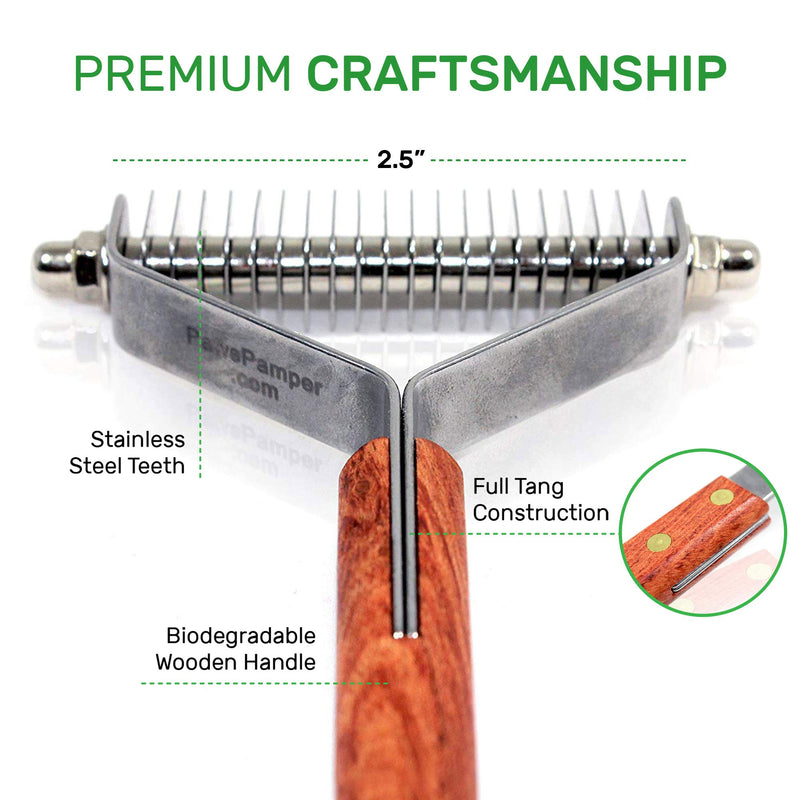 PawsPamper Undercoat Rake for Dogs & Cats - Proprietary Teeth Angulation for Fast & Pain Free Grooming, Ultra Durable Full Tang Construction 13+27 Blades - PawsPlanet Australia