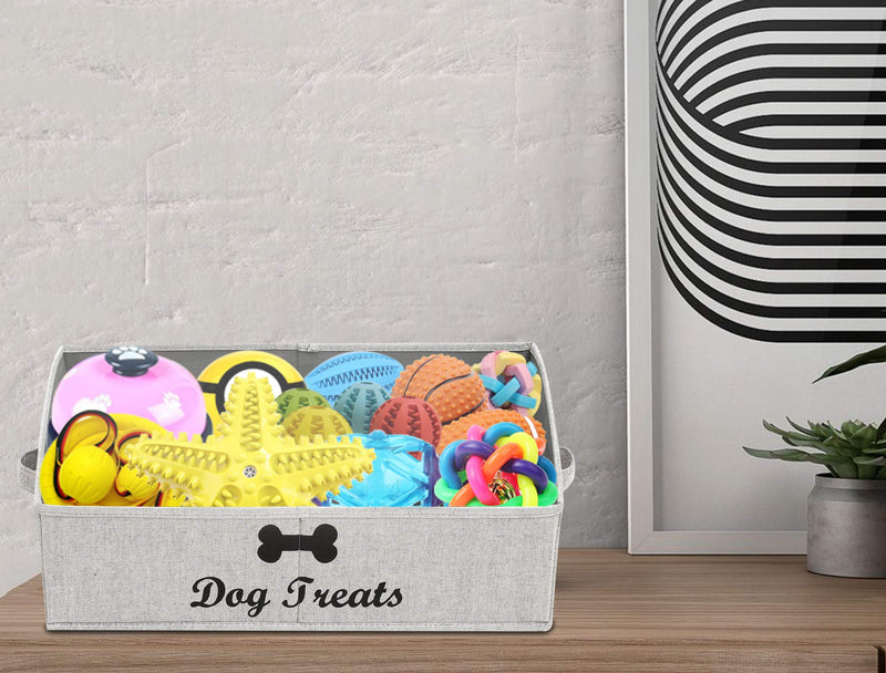 Geyecete Large Dog Treats Basket- Foldable Fabric Trapezoid Organizer Boxes with Cotton Rope Handle, for Dogs Treats Storage, Snacks in bags, plastic cans (Striped Gray-DOG) "Dog Treats" Striped Gray - PawsPlanet Australia