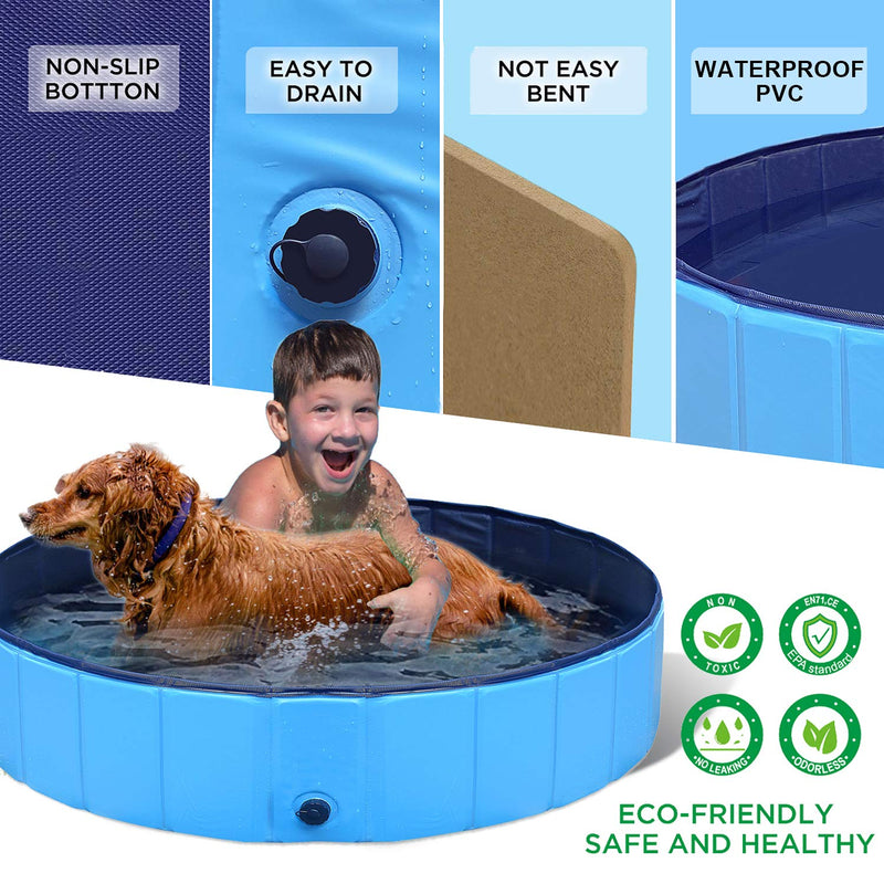 GoStock Dog Pool Foldable Dog Pet Kids Bath Pool Swimming Pool Paddling Pool Portable PVC Non-Slip Large Pet Dog Cat Bathing Tub Children Pet Dog Pool for Indoor/Outdoor (Bonus Pet Bath Brush) 32"x 8" S:80cmx20cm(D 32" x H 8") - PawsPlanet Australia