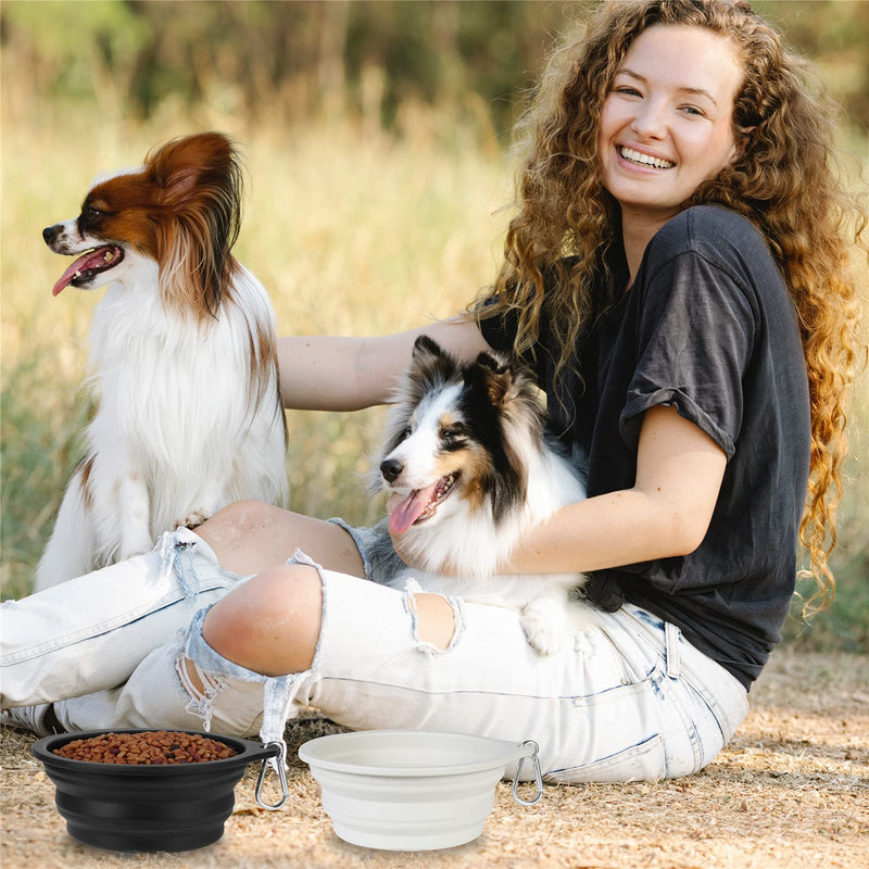 SLSON 2Pack Collapsible Dog Bowl,Integrated Molding Travel Bowl No Plastic Rim Pet Feeding Bowls for Walking Traveling Outdoors,600ML Black+Light Grey - PawsPlanet Australia