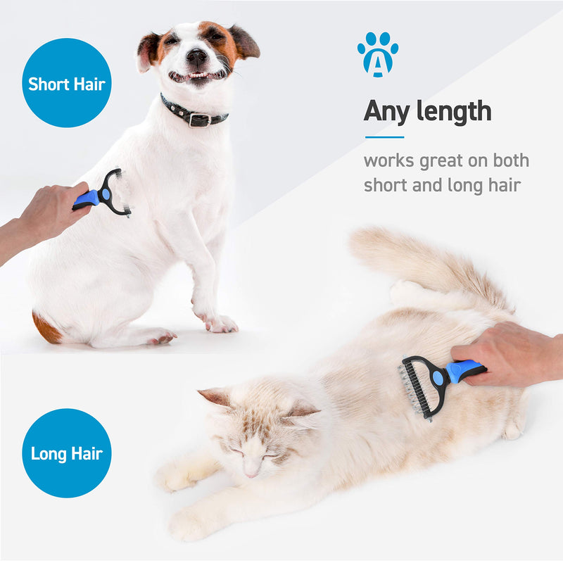 ANYPET Grooming Brush - Double Sided, Extra Wide Shedding and Dematting Undercoat Rake Comb for Dogs and Cats, Rabbits, Best On Long and Medium Fur/Hair Dogs Blue - PawsPlanet Australia