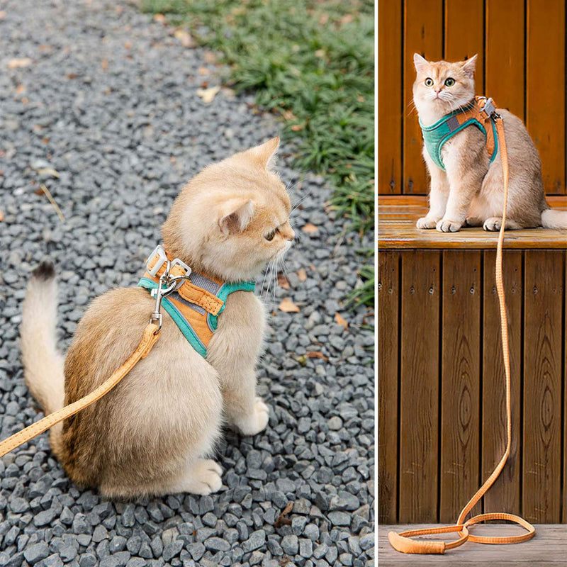 Cat Harness with 5FT Leash Set , Puppy and Small Dog Harness,Adjustable Flannel,Night Reflector/Explosion-proof Buckle for Kitten Walking (S) S - PawsPlanet Australia