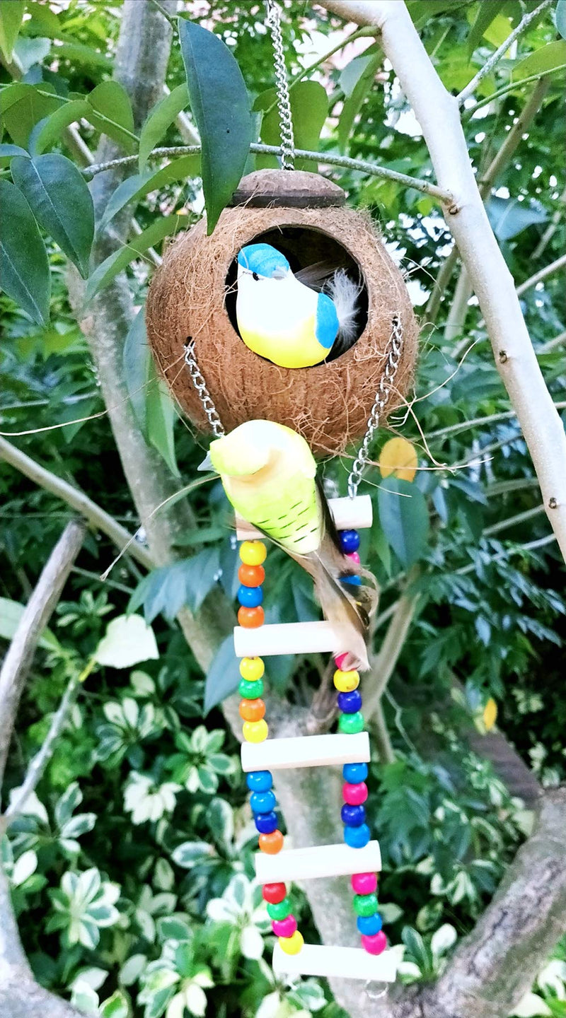 LWINGFLYER Natural Coconut Hideaway with Ladder Bird House Climbing Toy 1pcs - PawsPlanet Australia