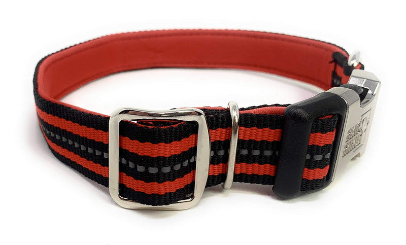 [Australia] - Black Rhino - The Hybrid Striped Dog Collar for Medium Large Breeds | Heavy Duty | Soft Padded Neoprene - Reflective & Adjustable - Matching Leashes Sold Separately Red Striped 