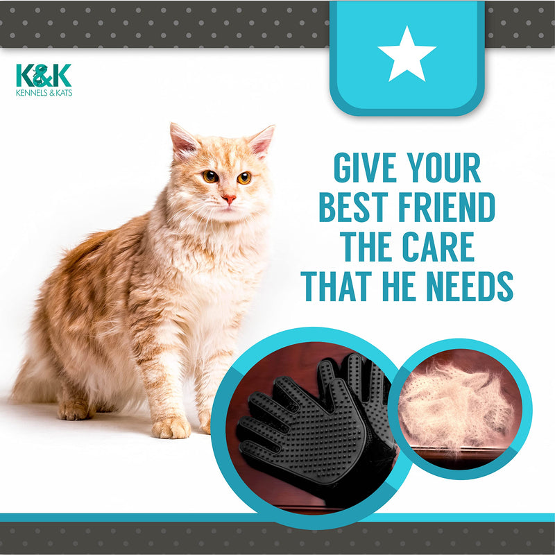 KENNELS & KATS New Version K&K Pet Grooming Gloves, Premium Deshedding Glove for Easy, Mess-Free Grooming of Cats, Dogs, Rabbits and Horses with Long/Short/Curly Fur Black Single - Right Hand One Size Fits All - PawsPlanet Australia