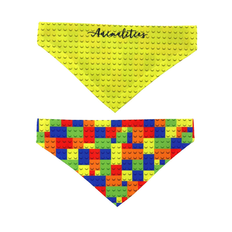 Children's Building Bricks Double Sided Slip-On Pet Bandana for Dogs, Cats and Rabbits (X-Small) XS - PawsPlanet Australia