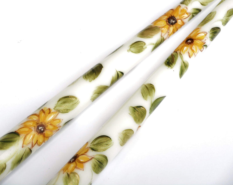 Hand Painted Decorated Decorative Dripless Yellow Sunflower Taper Candles Boho Chic Home Decor Hippie Decorations - PawsPlanet Australia