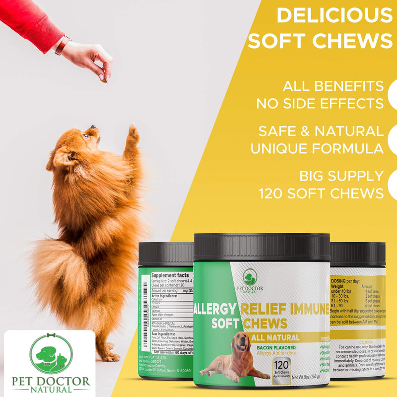 Allergy Relief Supplement for Dogs - Omega 3, Colostrum, Probiotics, Turmeric, Valerian, Licorice, Apple Cider Vinegar - for Seasonal Allergies + Anti Itch, Healthy skin, Skin Hot Spots - PawsPlanet Australia