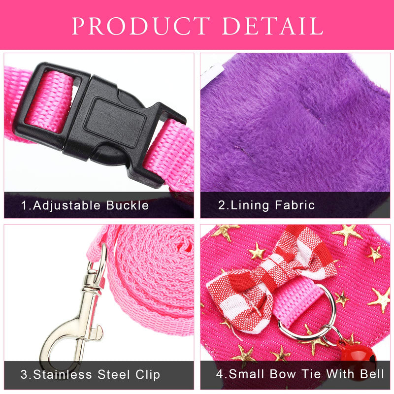 4 Pieces Small Pet Harness Vest and Leash Set with Cute Bowknot and Safe Bell Decor Chest Strap Harness for Outdoor Walking Rabbit Ferret Guinea Pig Bunny Hamster Puppy Kitten (Medium) Medium - PawsPlanet Australia