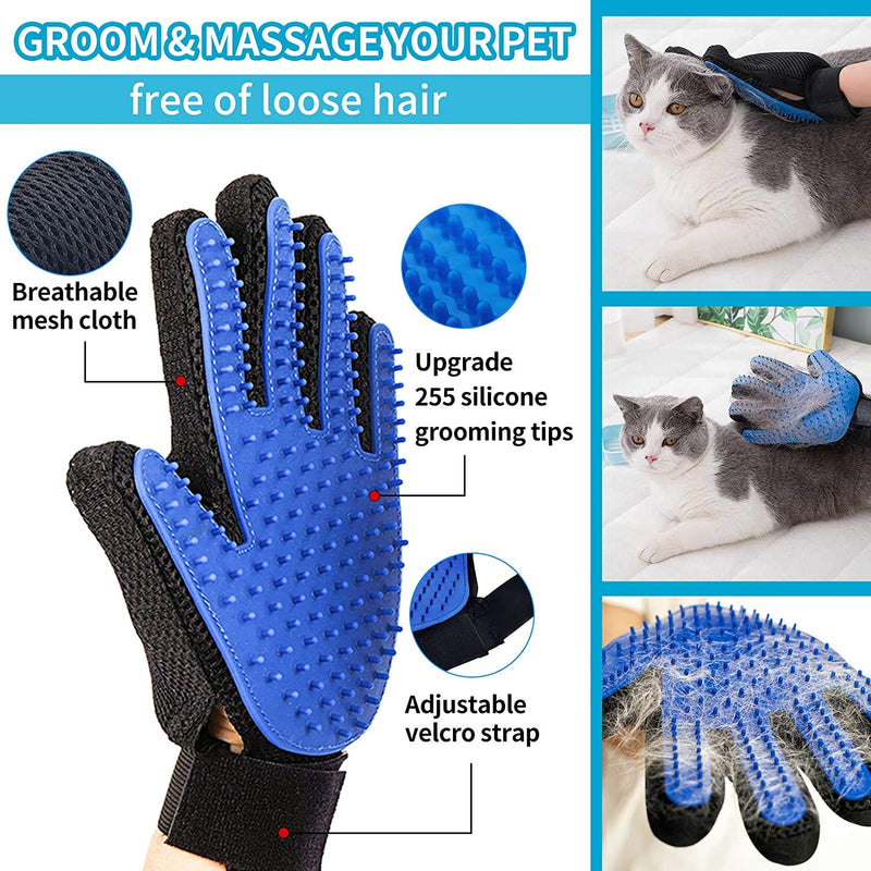 SunL Pet Hair Remover & Pet Grooming Gloves Kit, Perfect for Dog & Cat with Long & Short Fur, Efficient Double-Sided Brush with Self-Cleaning Base for Clothing, Furniture, Carpet, Car Seat Grey - PawsPlanet Australia