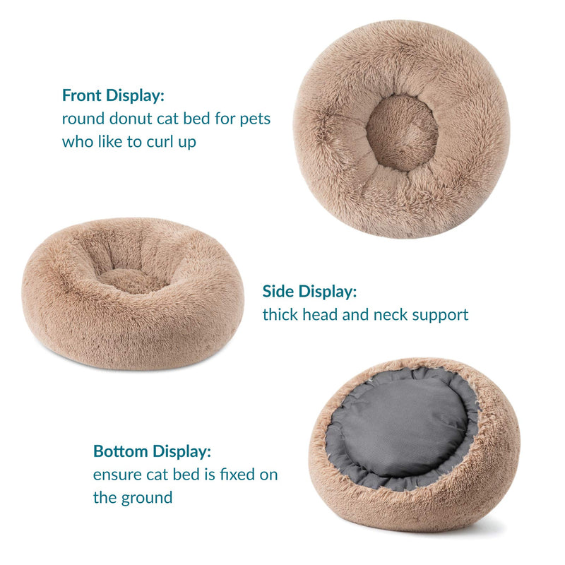 Bedsure Calming Cat Beds for Indoor Cats - Large Cat Bed Washable 20 inches, Anti Anxiety Round Fluffy Plush Faux Fur Pet Bed, Fits up to 15 lbs Pets, Camel XS(20x20x6) - PawsPlanet Australia