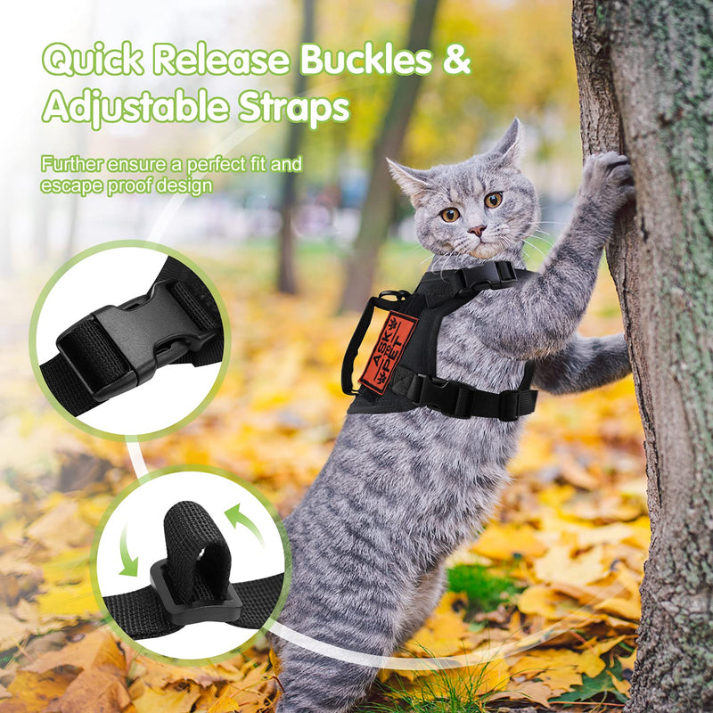 Tactical Cat Harness for Walking, Adjustable Escape Proof Pet Vest for Large Cat,Small Dog,Easy Control Breathable Cat Vest with Handle L Black - PawsPlanet Australia