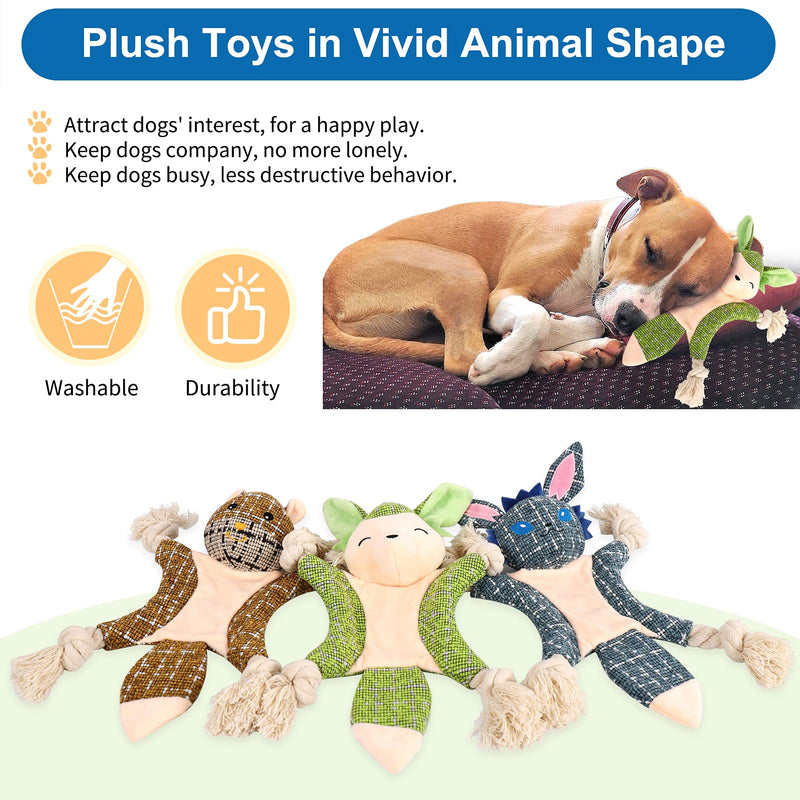 V-HANVER 3 Pack Squeaky Dog Toys，Durable Interactive Puppy Toys Set, Durable Chew Toys for Teeth Cleaning Interactive Training Toys for Puppy Small Medium Dogs，Made of Natural Cotton - PawsPlanet Australia