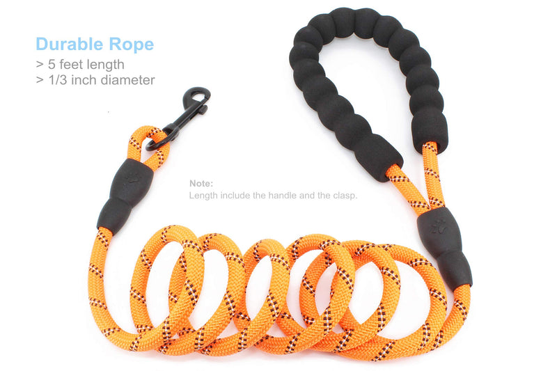 [Australia] - BAAPET 5 FT Strong Dog Leash with Comfortable Padded Handle and Highly Reflective Threads for Small Medium and Large Dogs 1/3'' x 5 FT (0~18 lbs.) Orange 