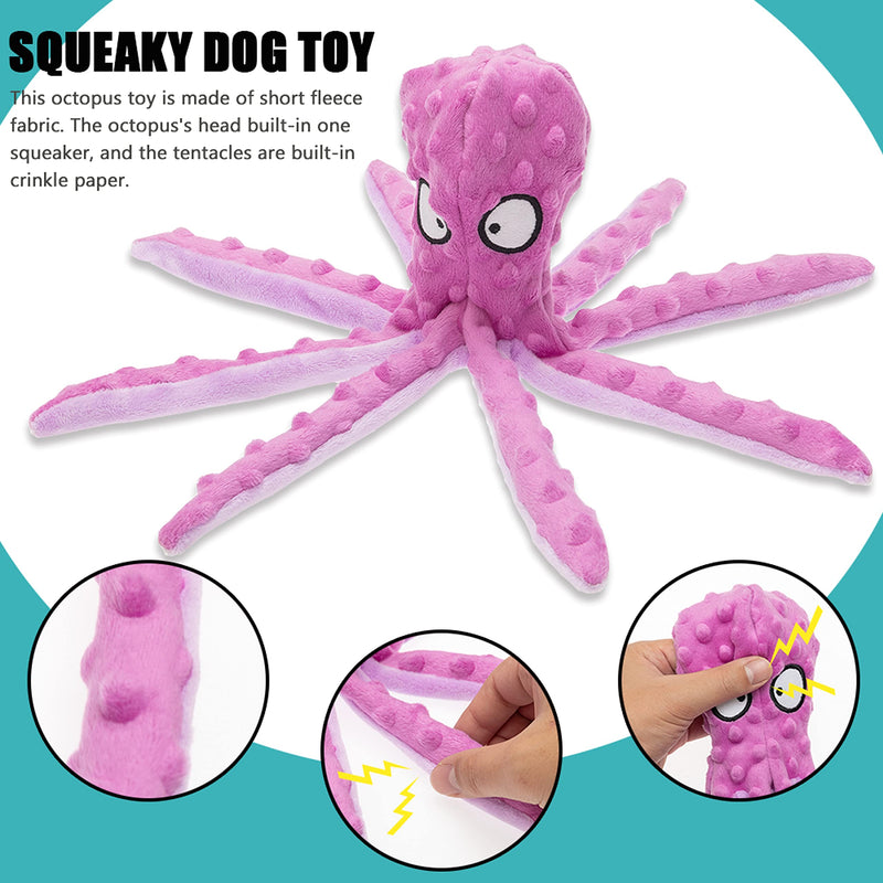 FLYSTAR Octopus Dog Chew Toy Rope & Dog Squeaky Toy - Interactive Dog Toys Set Include No Stuffing Plush Squeaky Dog Toy and Tug of War Dog Rope Toy - Funny Dog Toys for Small Medium Dog - PawsPlanet Australia