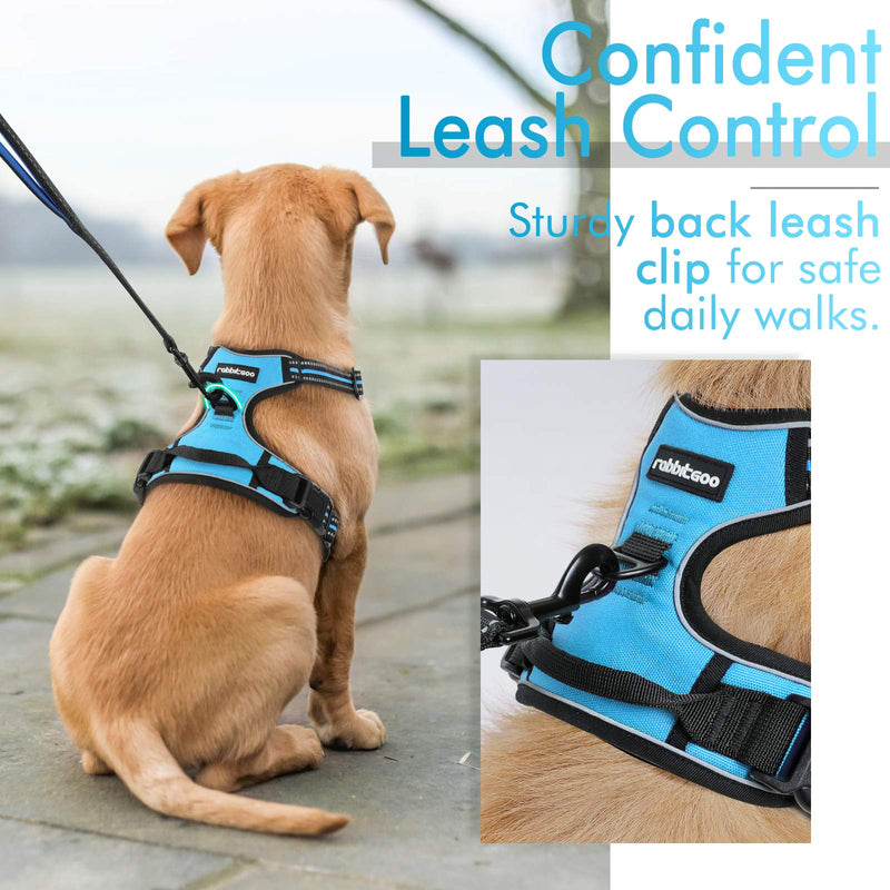 rabbitgoo Dog Harness, No-Pull Pet Harness with 2 Leash Clips, Adjustable Soft Padded Dog Vest, Reflective Outdoor Pet Oxford Vest with Easy Control Handle Small Baby Blue - PawsPlanet Australia