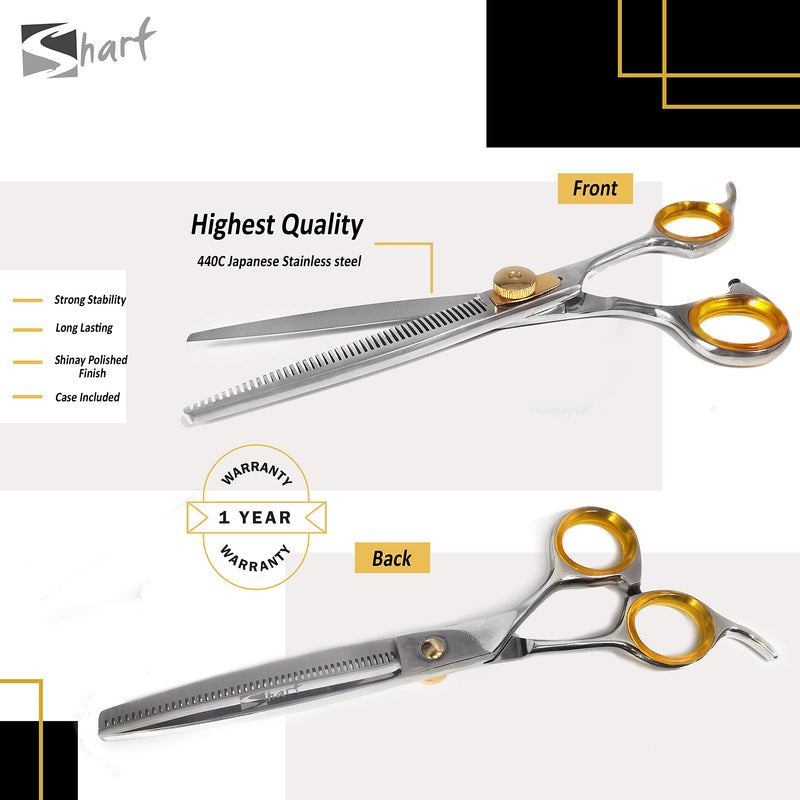 Sharf Pet Thinning Shears Gold Touch 7" 46-Tooth Professional Dog Grooming Scissors, Slim Pointed Tip Shear, Sharp 440c Japanese Stainless Steel Dog Thinning Scissors. - PawsPlanet Australia