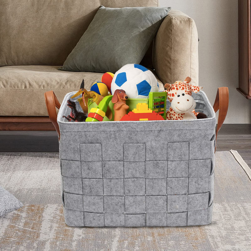 Medium Felt dog toy box, dog toy chest, dog storage basket - Perfect for organizing pet toys, blankets, leashes, coat and dry dog treats - LightGrey Light Grey - PawsPlanet Australia