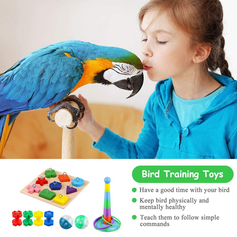 [Australia] - 6 Pieces Bird Training Toys Parrot Intelligence Toy Parrot Wooden Block Puzzles Toy Stacking Rings Toy Mini Parrot Skateboard Nuts and Bolts Bird Toy Bell Balls for Budgie Parakeet Cockatiel Macaw 