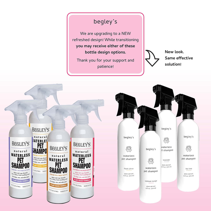 Begley's Natural No Rinse Hypoallergenic Waterless Pet Shampoo - USDA Certified Biobased - Bathless Cleaning, Deodorizing and Odor Removal for a Shiny, Fresh Smelling Coat - For Dogs, Puppies and Cats 16 Fl Oz (Pack of 1) Citrus - PawsPlanet Australia