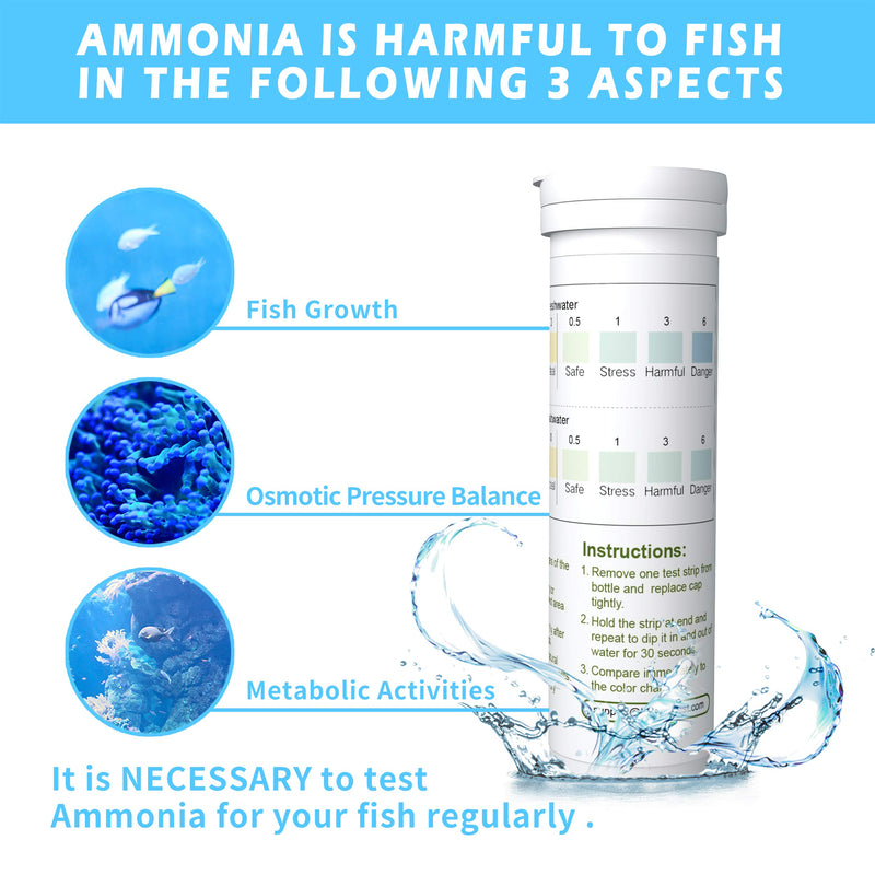 [Australia] - BOSIKE Ammonia Test Strips for Aquariums,Water Test Kit for Freshwater/Saltwater/Fish Tanks/Fish Ponds Monitor Aquarium Water Quality, NH3/NH+4 Test Strips for Accurate Water Evaluation(50 Strips) 