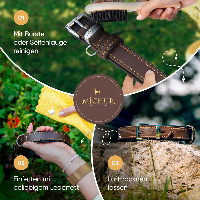 Michur Minimo dog collar leather, leather collar dog, collar, brown, leather, available in different sizes, neck circumference 24-30cm - PawsPlanet Australia