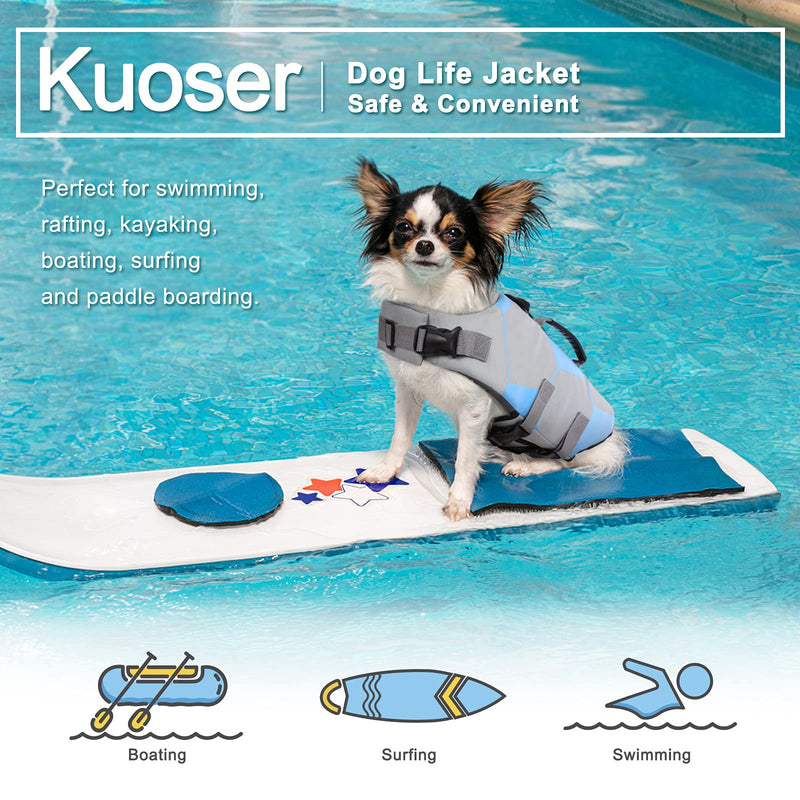 Kuoser Dog Life Jacket Ripstop Dog Life Vest, Adjustable Football Pattern Dogs Swimming Vest, Safety Pet Floatation Vest Life Preserver with Durable Rescue Handle for Small Medium and Large Dogs XS-chest girth: 13"-17.3" Blue - PawsPlanet Australia