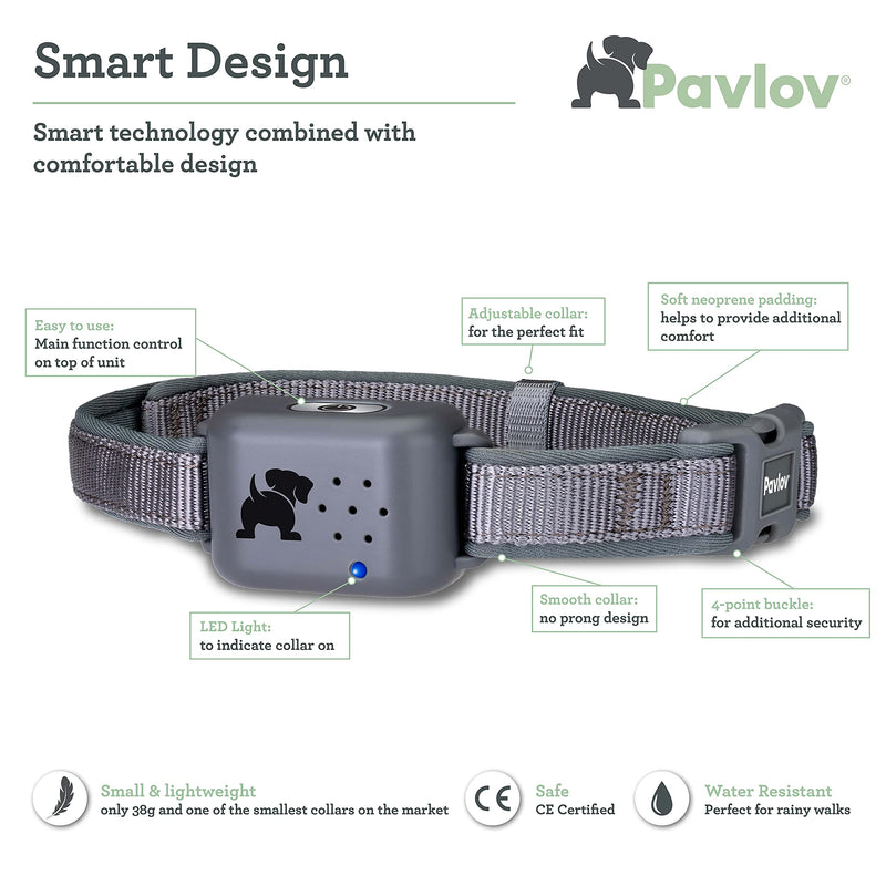 Pavlov Digital Anti Bark Collar, deterrent device to stop dogs barking, no shock only sound & vibration, safe & humane, no bark training for small medium & large dogs, water resistant and lightweight M/L - PawsPlanet Australia