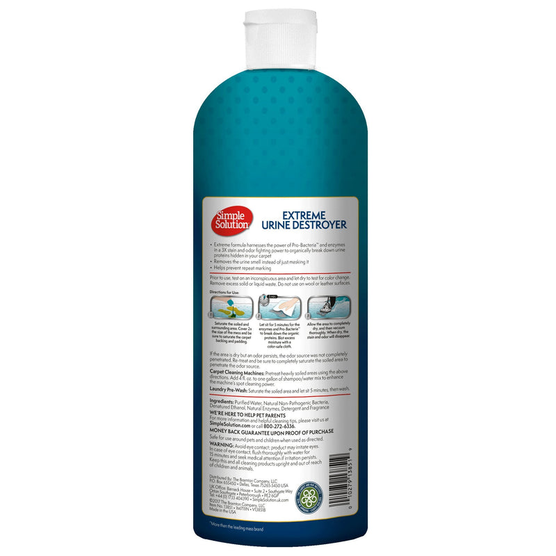 [Australia] - Simple Solution Urine Destroyer Enzymatic Cleaner | Pet Stain and Odor Remover with 2X Pro-Bacteria Cleaning Power 32 oz Easy Pour - Extreme 