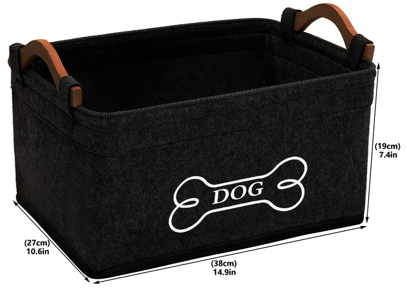 Brabtod Felt pet Toy Box and Dog Toy Box Storage Basket with Wood Handle, Perfect for organizing pet Toys, Blankets, leashes and Food-dark gray dark gray - PawsPlanet Australia