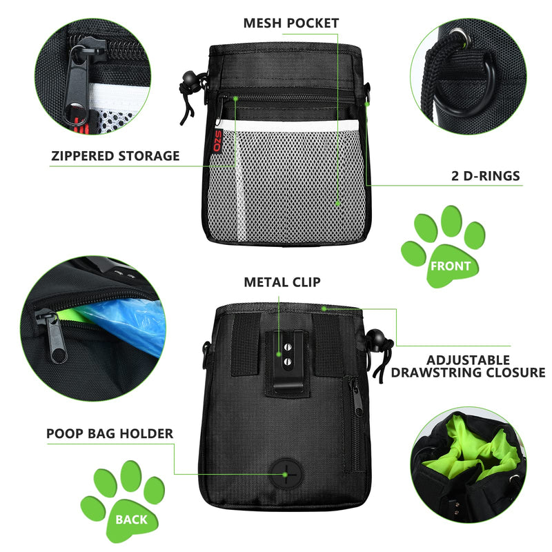 Dog Treat Pouch - 3 Ways to Wear Treat Pouches for Pet Training and 2 Pieces Clicker Taining for Dogs, Dog Training Treat Pouch Bag with Waist Belt Shoulder Strap - Black - PawsPlanet Australia