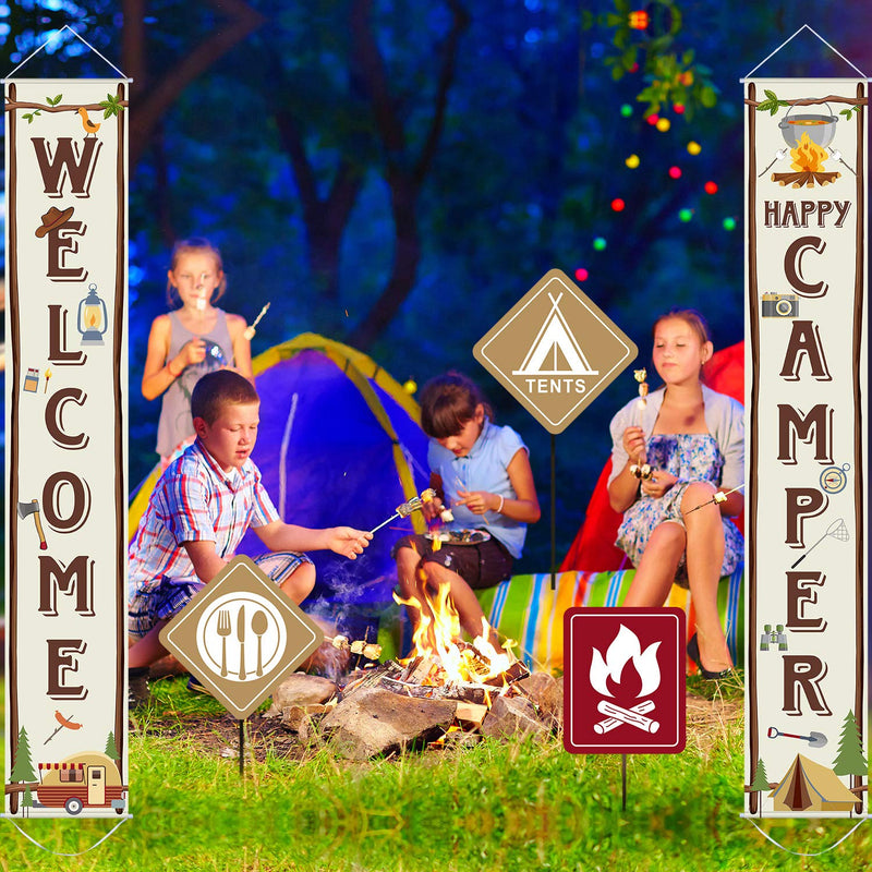 Camping Party Banner Camping Party Decorations Welcome Porch Sign for Camping Themed Birthday Baby Shower Decorations - PawsPlanet Australia