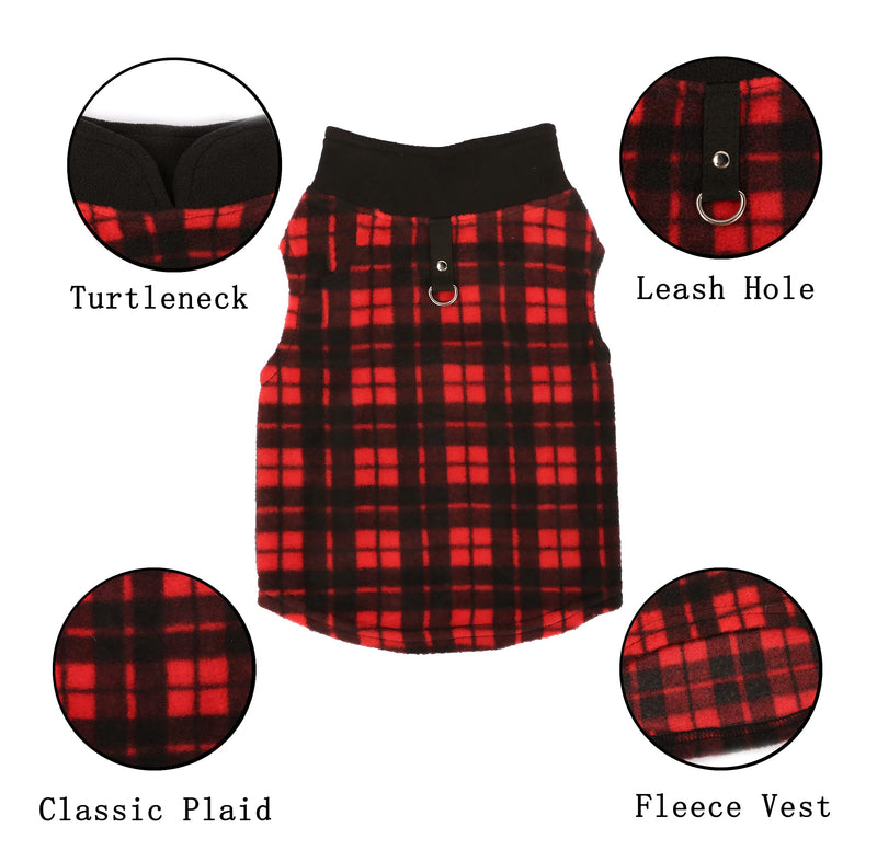 YAODHAOD Dog Fleece Vest Warm Pullover Fleece Pet Jacket Winter Windproof Sweater Coat - with Leash Ring - Dog Clothes for Small Medium Large Dogs for Indoor and Outdoor Use Red Plaid - PawsPlanet Australia