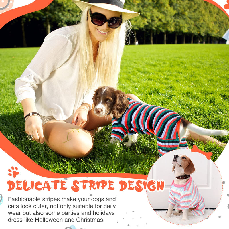 6 Pieces Classic Striped Dog Pajama Stretchable Dog Jumpsuit Colorful Stripe Dog Shirt Soft Cotton Knitted Pajamas for Puppy Warm Lightweight Pet Clothes for Puppy Cat Small Dog Supplies (Small) - PawsPlanet Australia