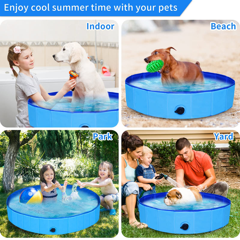 Malier Foldable Dog Pool, Portable Pet Dog Swimming Pool with Squeaky Dog Chew Toy, Collapsible Plastic Kiddie Pool Bathing Tub for Small Large Dogs Cats and Kids 32 x 8 Inch - PawsPlanet Australia