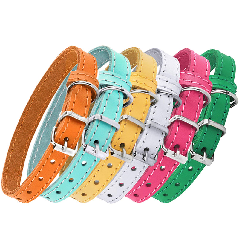 [Australia] - BRONZEDOG Leather Cat Collar Pack of 2 PCS, Pet Collars for Kitten Puppy Small Dogs Cats Yellow Green Pink Orange White Turquoise Neck Size 7'' - 10'' Green & Yellow 