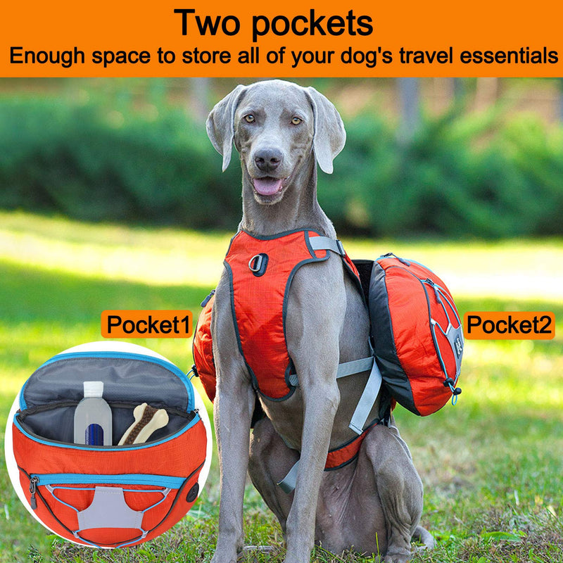 PETTOM Dog Saddle Bags Adjustable Detachable Dogs Hiking Harness with Pockets for Outdoor Walking Hunting(Orange,M) M Orange - PawsPlanet Australia