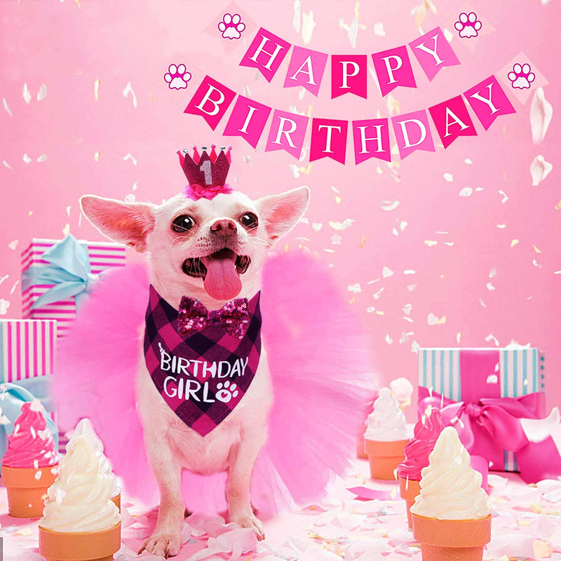 STMK Dog Birthday Outfit Girl, Dog Birthday Bandana Girl Tutu Skirt Birthday Number Crown Hat Bowtie Happy Birthday Banner for Pet Puppy Dog Birthday Party Supplies (Rose) - PawsPlanet Australia