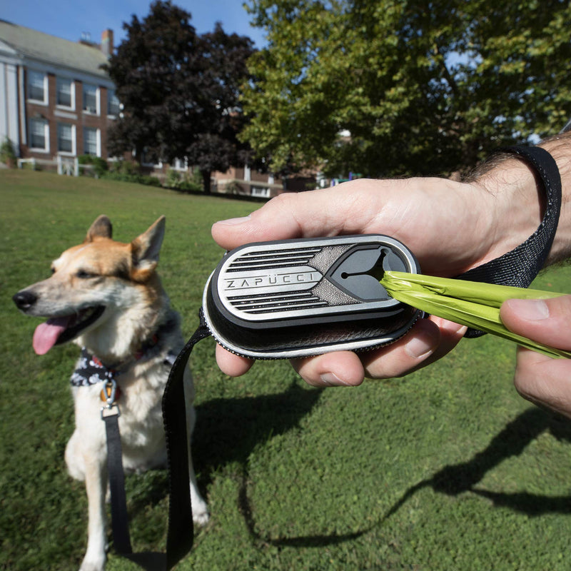 [Australia] - Zapücci - Premium Velcro or Clip-on Leash Dispenser for Dog Waste Bags with Stainless Steel Accents and Reflective Safety Zipper Black Fido 