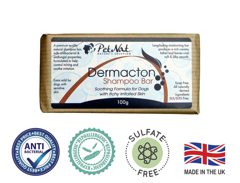 Petnat Dermacton Dog Shampoo for ITCHY Irritated Skin | Natural Relief From Itching, Antibacterial and Antifungal, Long Lasting Bar Format, Great for Sensitive & Dry Skin, Professionally Recommended - PawsPlanet Australia
