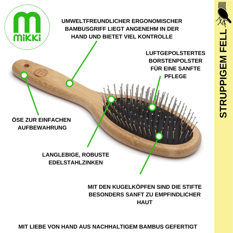Mikki Bamboo Ball Pin Brush, for Grooming Dog, Cat, Puppy with Medium to Thick Hair Coats, Handmade from Natural Sustainable Bamboo, Large L - PawsPlanet Australia