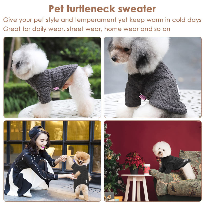 Petyoung Pet Pullover Turtleneck Sweater, Knit Dog Winter Clothes Warm Knitwear Dog Puppy Coat Apparel for Boys Girls Dark Gray S - PawsPlanet Australia