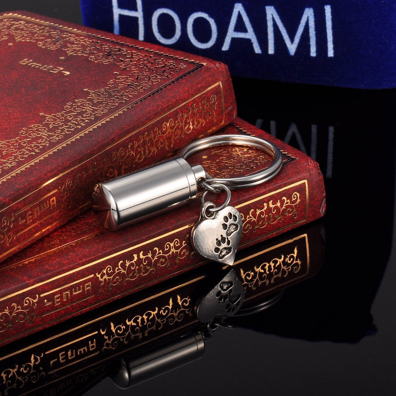 [Australia] - HooAMI Pet Paw Heart Charm & Cylinder Memorial Urn Necklace Stainless Steel Cremation Jewelry Heart Paw 