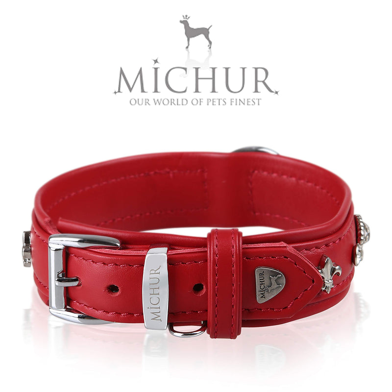 MICHUR Julieta dog collar leather, dog leather collar, collar, red, leather, with lilies, rhinestones and large crystal Neck circumference 14,17-16,14" - PawsPlanet Australia