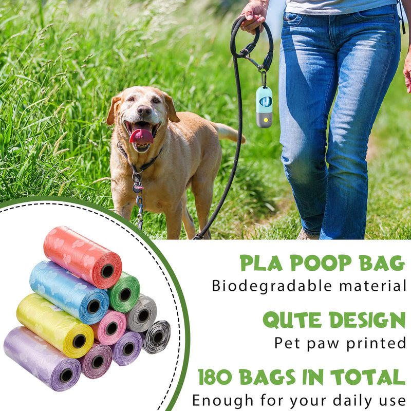 2 Pieces Dog Poop Waste Bag Holder Dispenser with LED Flashlight and 12 Rolls (180 Counts) Colorful Leak-Proof Dog Waste Bags Pickup Bags Holder Pet Waste Carrier - PawsPlanet Australia