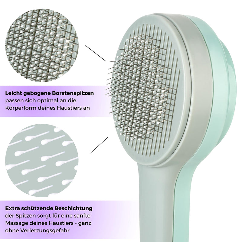 OAMINO | Cat brush | Self-cleaning and extremely time-saving | Dog brush with coated bristle tips for extra gentle brushing grey/blue - PawsPlanet Australia