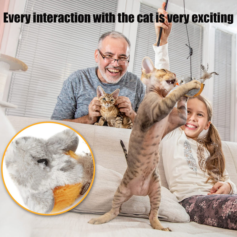 Gefryco Interactive Cat Toys for Indoor Cats Plush Puzzle Chirp Bird and Squeak Mouse Toy Kitten Chase and Exercise - PawsPlanet Australia