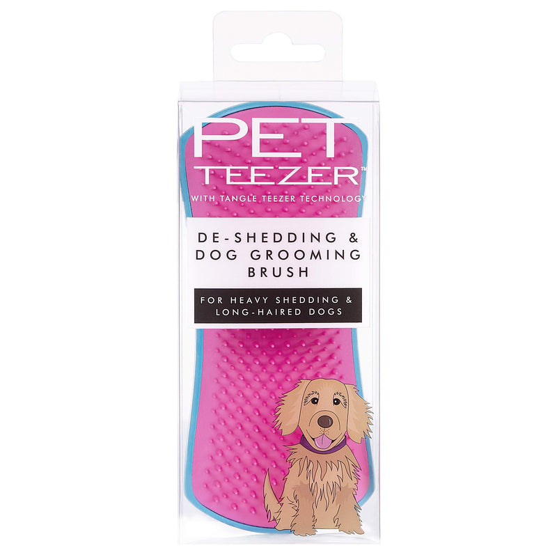 Pet Teezer, De-Shedding and Dog Grooming Brush, Blue And Pink - PawsPlanet Australia